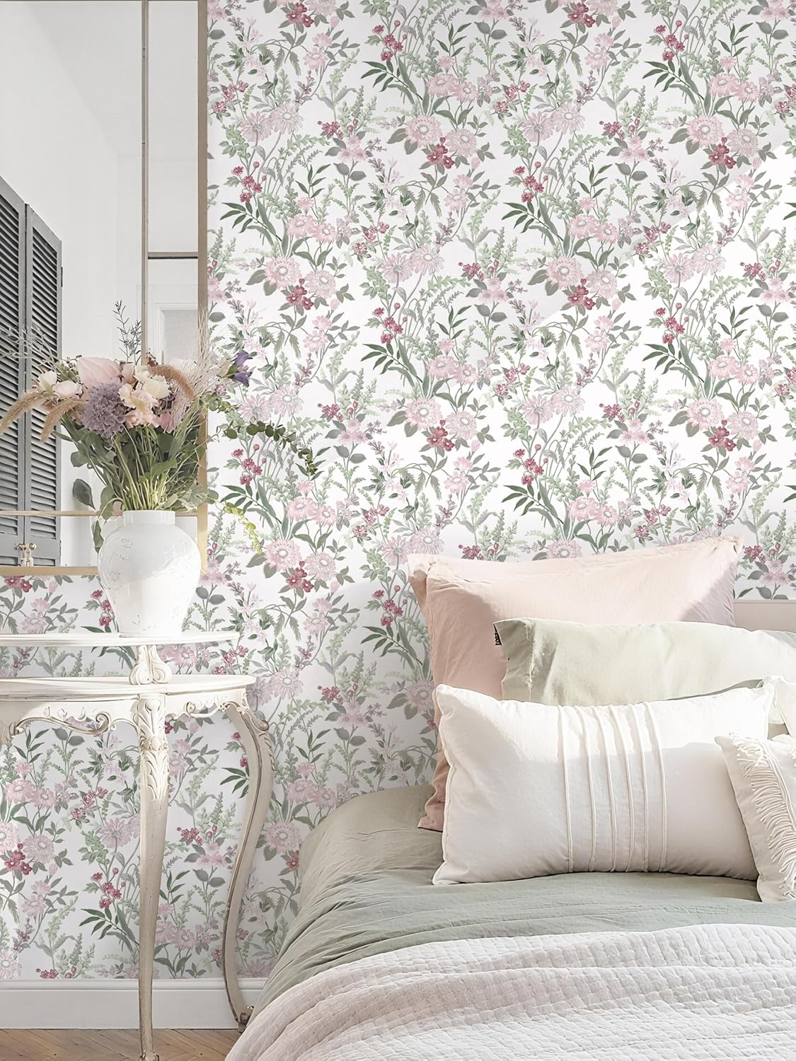 Dimoon 17.3" X 78.7" Peel and Stick Wallpaper Floral Contact Paper Boho Beige White Renter Friendly Natural Wall Paper Waterproof Removable Self Adhesive Wallpaper for Bedroom Livingroom Vinyl Roll