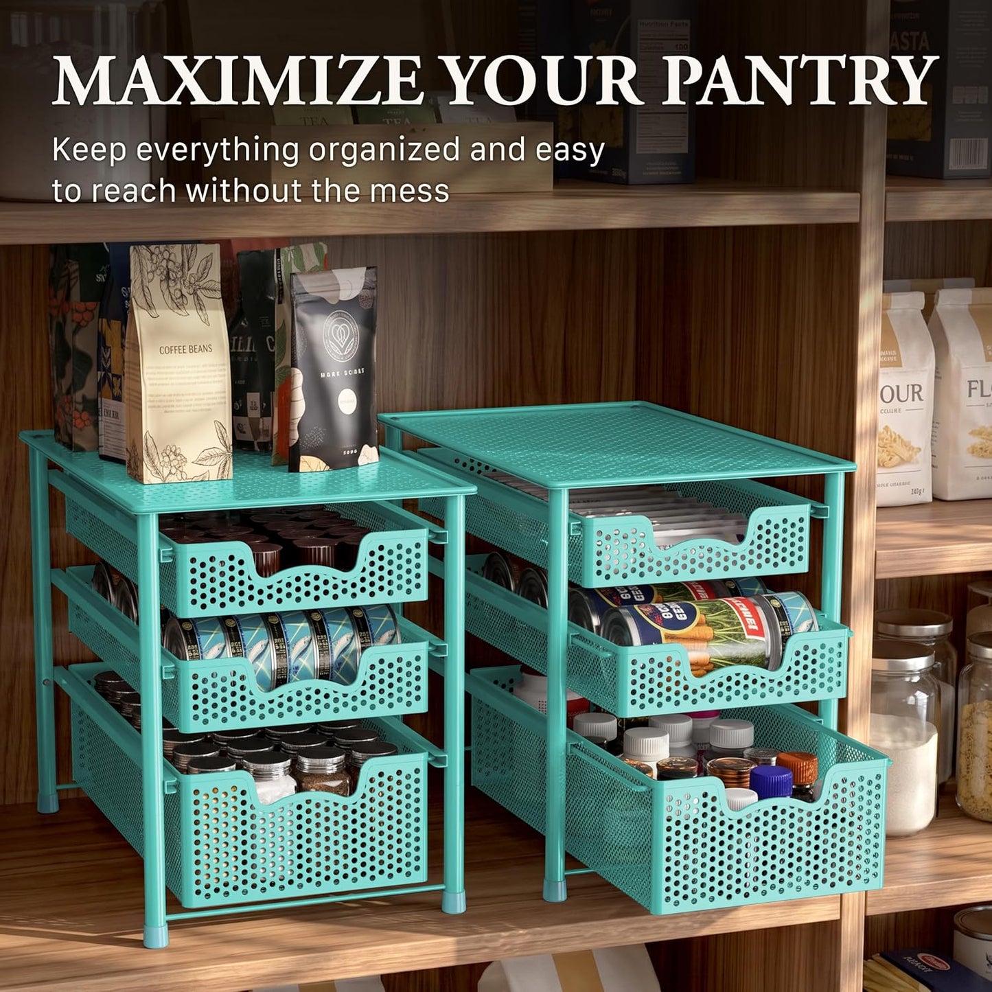 Simple Houseware Stackable 2 Tier Sliding Basket Organizer Drawer, White