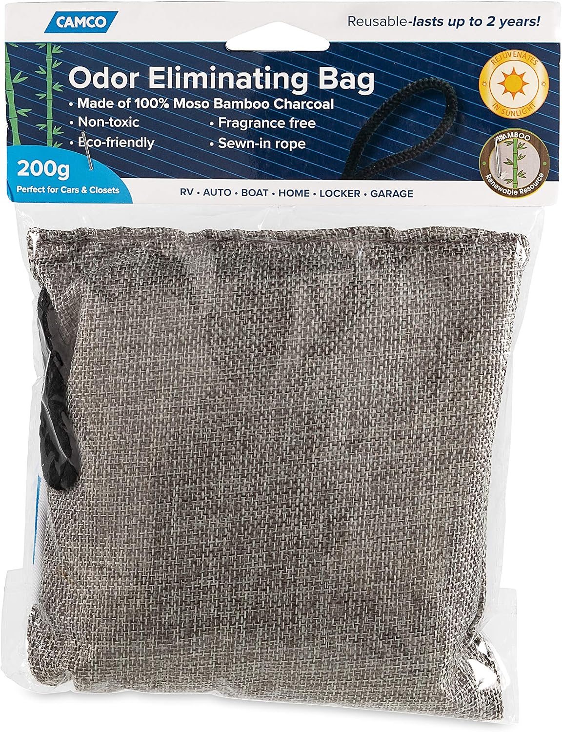 Camco 44271 Moso Bamboo Charcoal Odor Absorber Bags - Help Any Small Space Smell Fresh Without Fragrance Use - 200 Grams