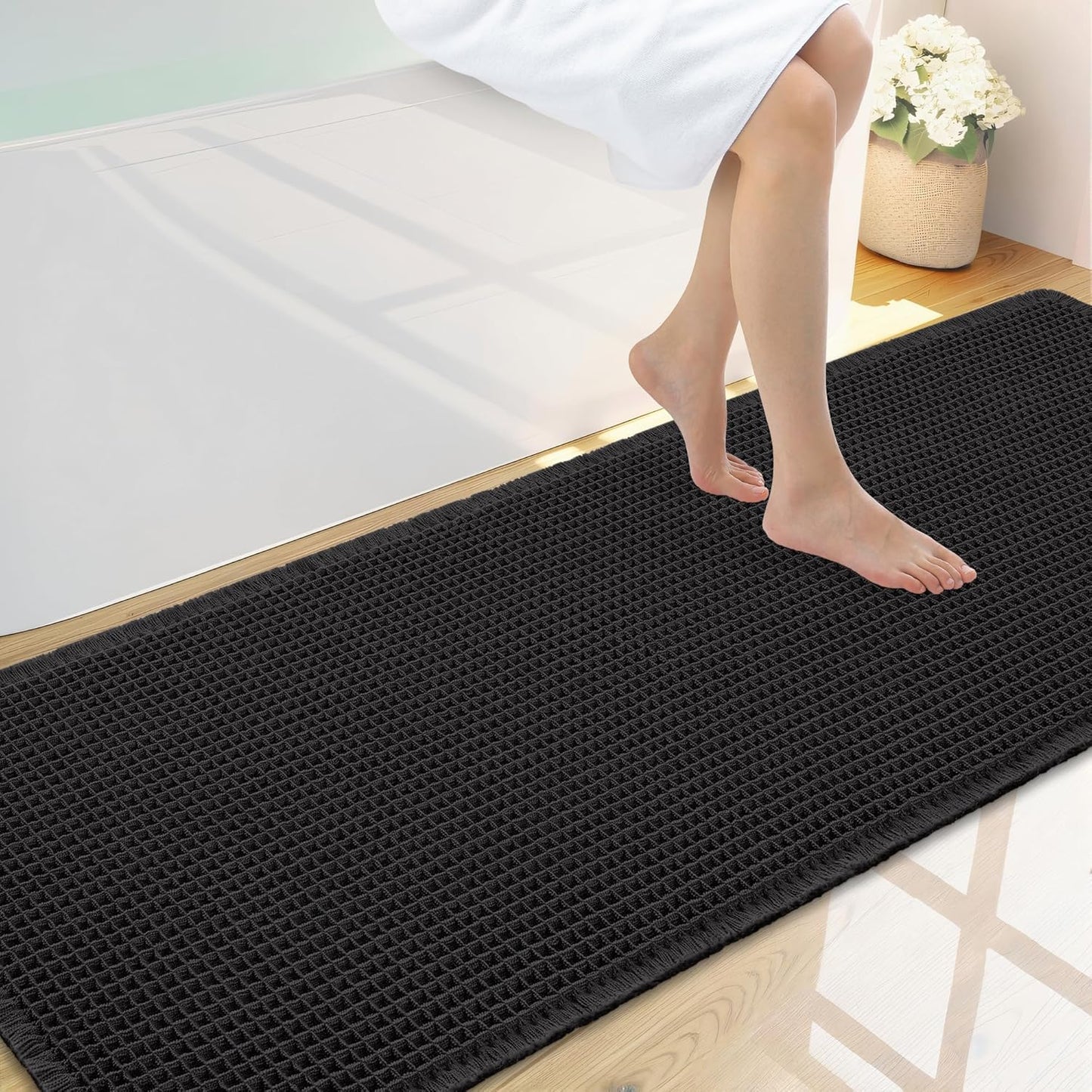 Smiry Waffle Bath Mat 30x20, Extra Soft Absorbent Bathroom Rugs, Non Slip Machine Washable Quick Dry Bath Rugs for Bathroom Floor, Tub, Shower, Home Decor Accessories, Brown