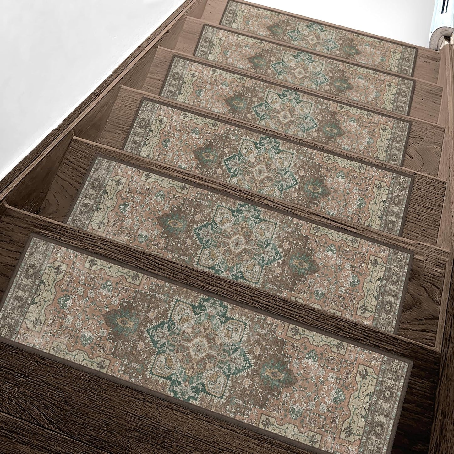 sarben Non Slip Stair Treads for Wooden Steps 15PCS - 8"x30" Indoor Safety Carpet, Edging Mats with TPE Adhesive Backing, Pet and Elderly Friendly Stair Rugs (Taupe) - Colors A