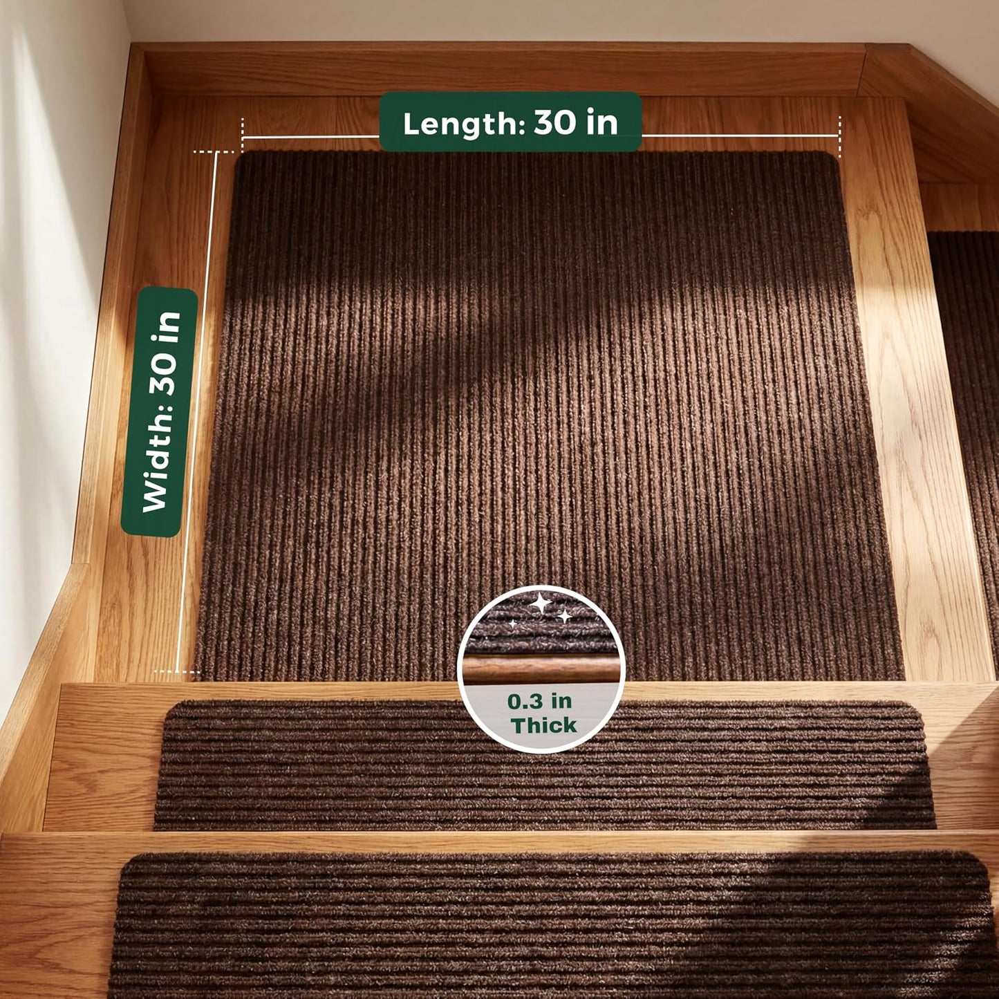 MBIGM 8" X 30" (15 in Pack) Nonslip Carpet Stair Treads Non-Skid Safety Rug Slip Resistant Indoor Runner for Kids Elders & Pets with Reusable Adhesive - Brown - Non Slip Stair Treads Indoor