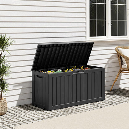 Outdoor Storage Box, Resin Deck Boxes Indoor and outdoor, Waterproof Storage Box Lockable Lid (Black, 85 Gallon)