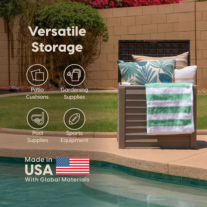 IRIS USA 35-Gallon Outdoor Deck Delivery Storage Box, Lockable & UV-Protected, Weather-Resistant Patio Storage for Cushions, Garden Tools & Packages, Waterproof Resin, Durable & Stylish Design - Beige