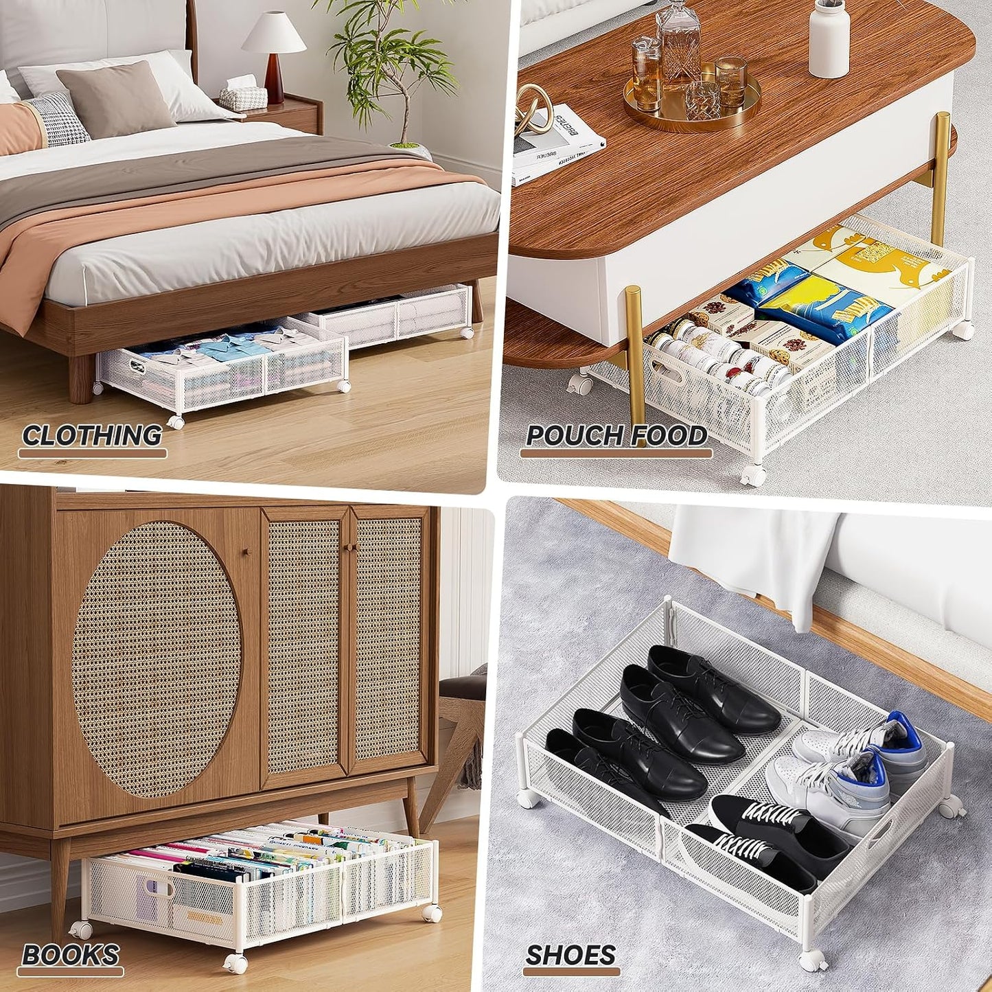 Under Bed Storage, Under the Bed Storage Containers with Wheels, Under Bed Shoe Storage Organizer Drawer for Bedroom Clothes Shoes Blankets -2Pack
