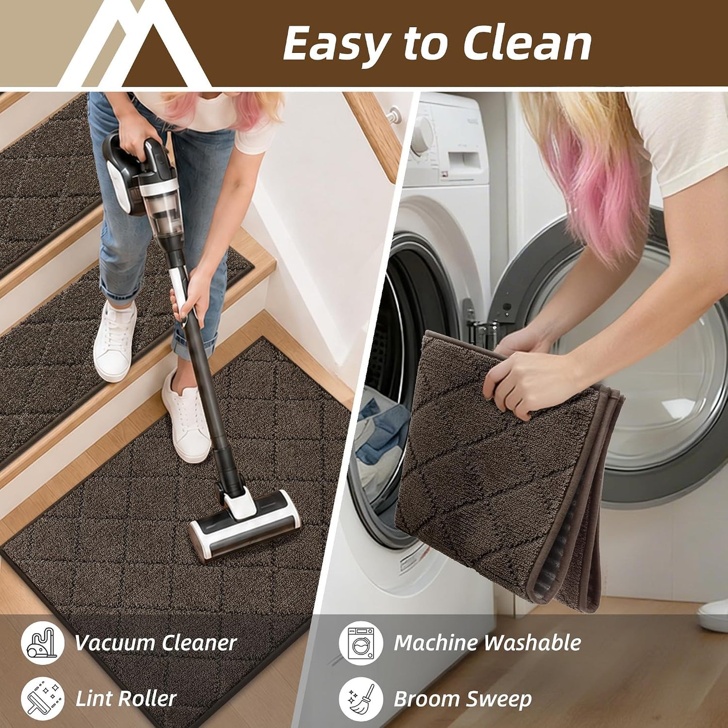 COSY HOMEER Edging Stair Treads Non-Slip Carpet Mat 28inX9in Indoor Stair Runners for Wooden Steps, Edging Stair Rugs for Kids and Dogs, 100% Polyester TPE Backing(4pc, Beige)