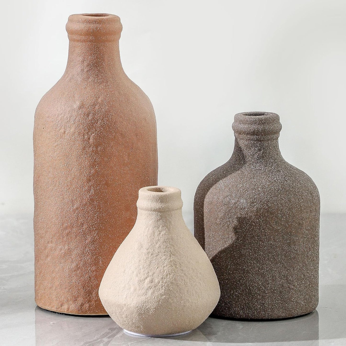 Ceramic Vase Set of 3, Decorative Vases Home Decor Modern Neutral Flower Pampass Boho Vase for Living Room, Table, Mantel, Entryway, Bookshelf, Kitchen, Bedroom, Bathroom - White