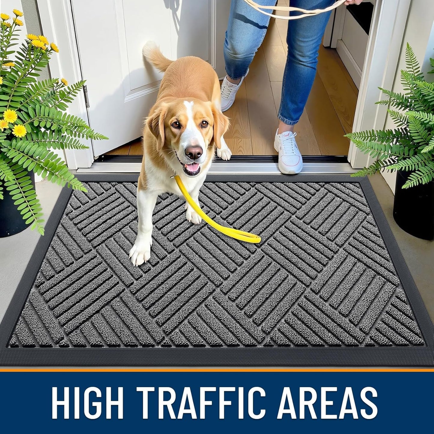 OLANLY Front Door Mat Outside Entrance 29.5x17, Absorbent, Heavy Duty Sturdy Natural Rubber Doormat Indoor Outdoor, Stain and Fade Resistant, Non-Slip Low Profile Floor Mat for Entryway, Grey Diamond