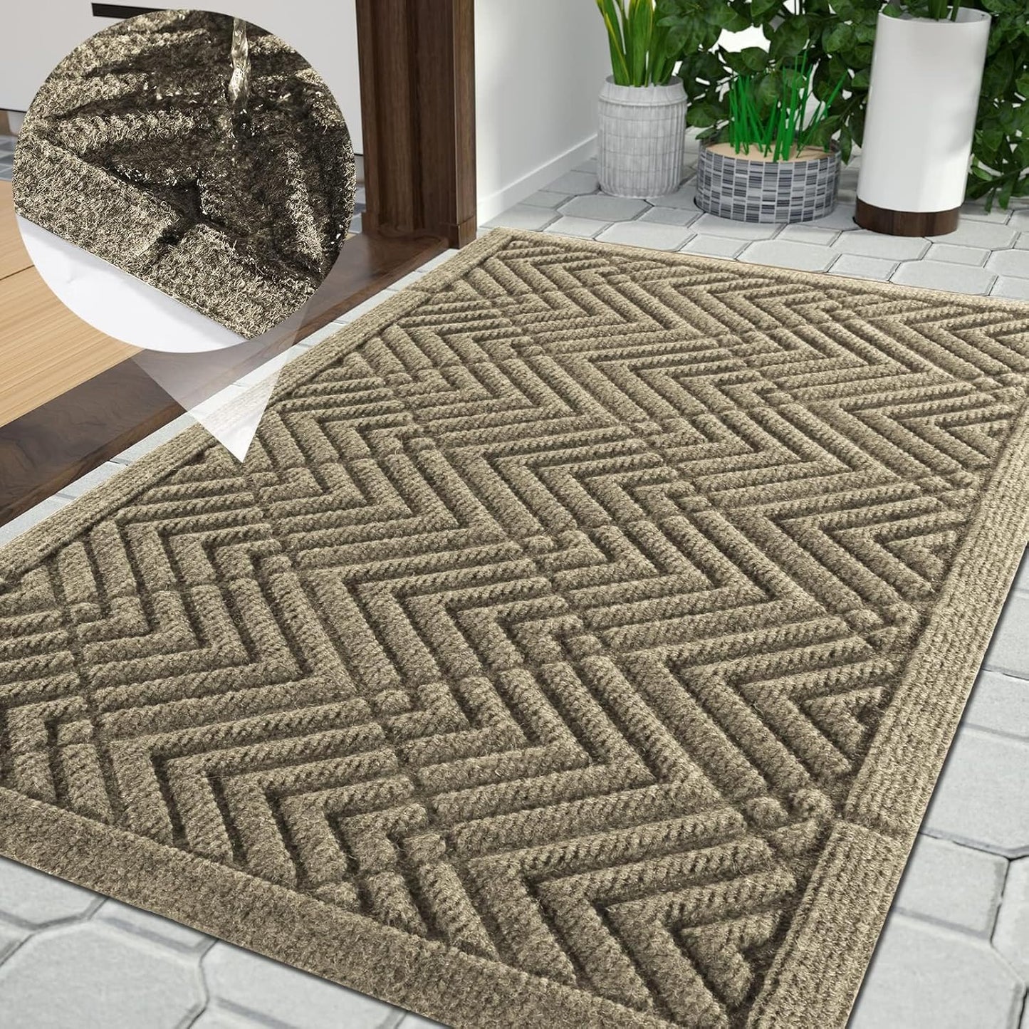 Yimobra Front Door Mat, All-Season Waterproof Outdoor Mat for Entrance with Drainage Holes, Heavy Duty Non-Slip Doormat for Garage Patio Entryway Indoor, 29.5x17, Red