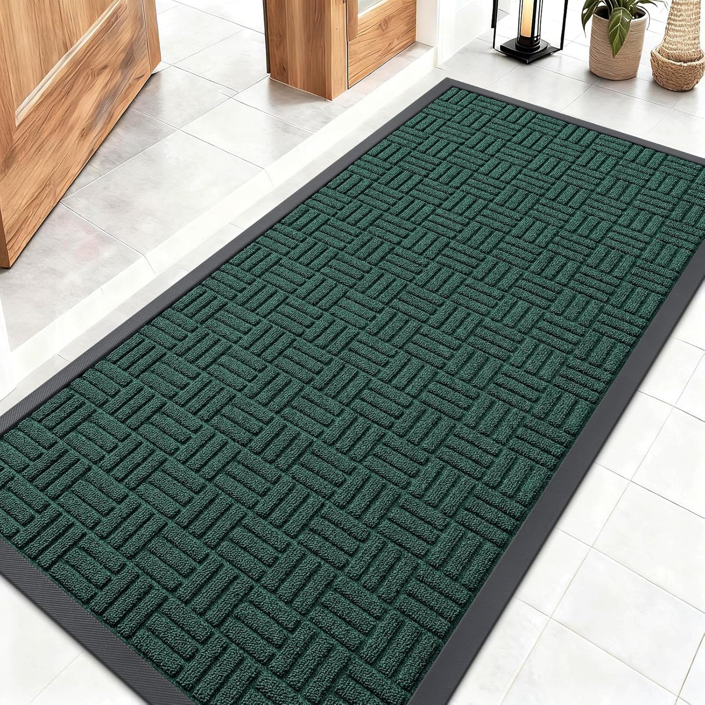 OLANLY Front Door Mat Outside Entrance 29.5x17, Absorbent, Heavy Duty Sturdy Natural Rubber Doormat Indoor Outdoor, Stain and Fade Resistant, Non-Slip Backing Low Profile Floor Mat for Entryway, Grey