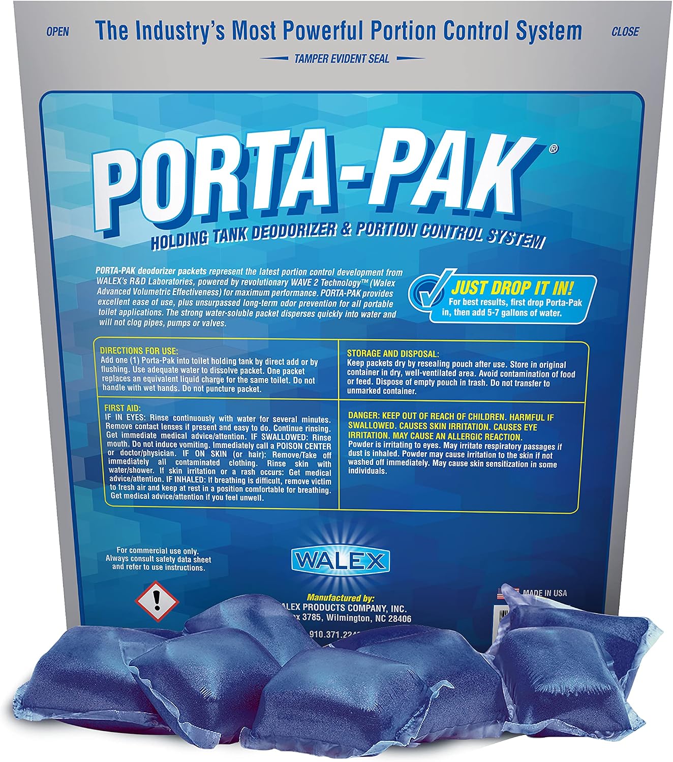 Walex Porta-Pak Black Holding Tank Deodorizer & Portion Control System Drop-Ins - Rapid Breakdown of Waste & Paper, Odor Prevention, Cleans Tank & Sensors - Lavender Breeze, 10-Pack