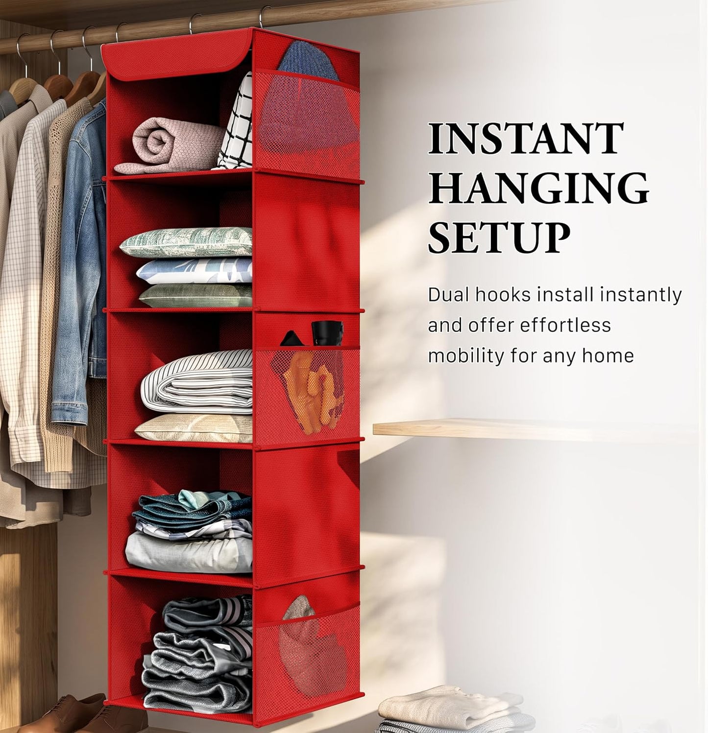Simple Houseware 6 Shelf Hanging Closet Organizer, Gray