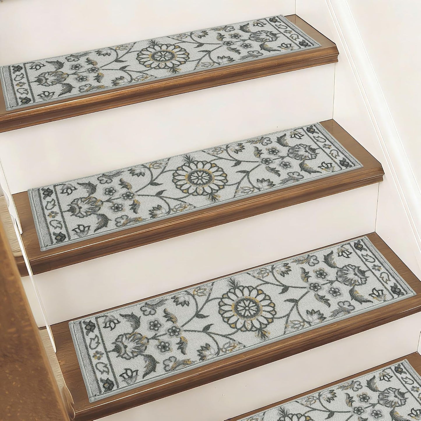 BEQHAUSE Stair Treads for Wooden Steps Non-Slip Machine Washable Carpet Stair Treads 8"X30" Soft Indoor Stair Runner for Kids Elders and Pets, 100% Polyester, TPE Backing, 15pcs, Grey/Orange