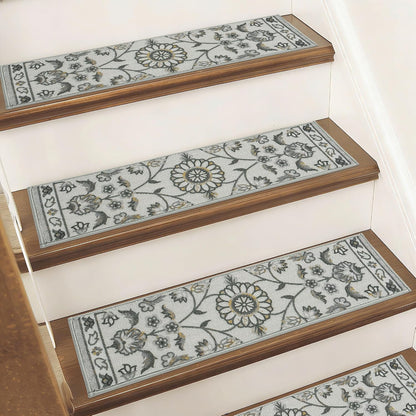 BEQHAUSE Stair Treads for Wooden Steps Non-Slip Machine Washable Carpet Stair Treads 8"X30" Soft Indoor Stair Runner for Kids Elders and Pets, 100% Polyester, TPE Backing, 15pcs, Grey/Orange