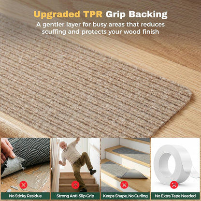 MBIGM 8" X 30" (15 in Pack) Nonslip Carpet Stair Treads Non-Skid Safety Rug Slip Resistant Indoor Runner for Kids Elders & Pets with Reusable Adhesive - Brown - Non Slip Stair Treads Indoor