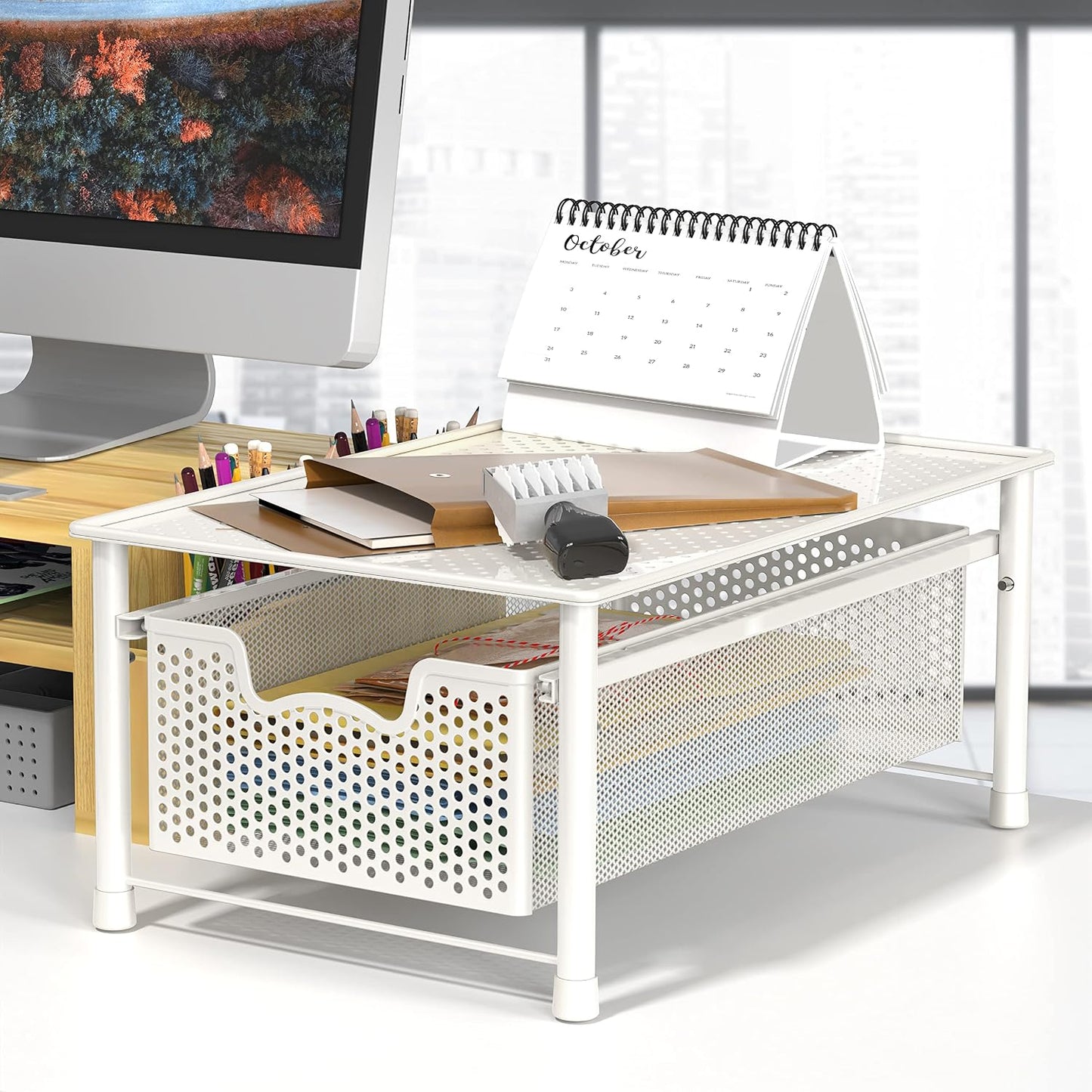 Simple Houseware Stackable 2 Tier Sliding Basket Organizer Drawer, White