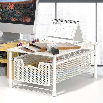 Simple Houseware Stackable 2 Tier Sliding Basket Organizer Drawer, White