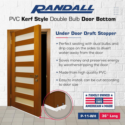 36" Kerf Slide-in Double Bulb Seal Weatherstrip Door Bottom – Durable Seal for Energy Efficiency & Draft Protection (Black)