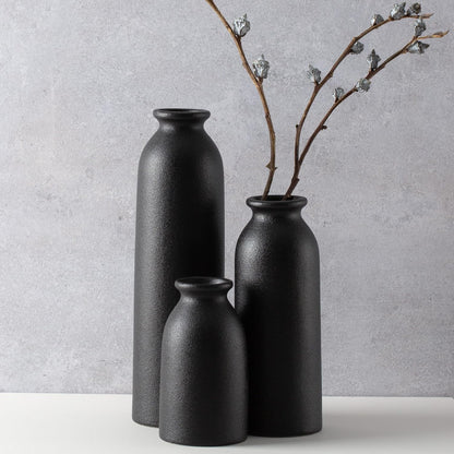 CEMABT Beige Ceramic vase Set-3 Small Flower vases for Decor,Modern Boho Farmhouse Home Decor,Decorative vase for Pampas Grass&Dried Flowers,idea Shelf,Table,Bookshelf ，Entryway- Distressed