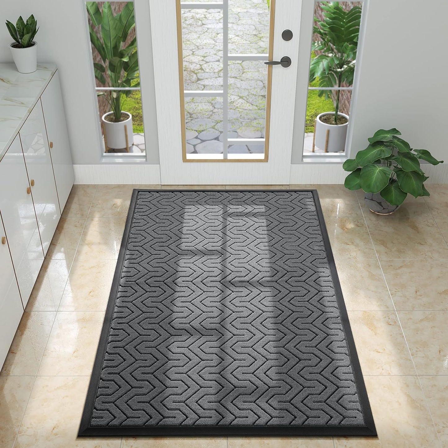 Yimobra Front Door Mat Outside Entrance 29.5x17, Waterproof Heavy Duty Outdoor Mats for Front Door, Non Slip Rubber Entry Mat for Garage Patio Indoor, Grey