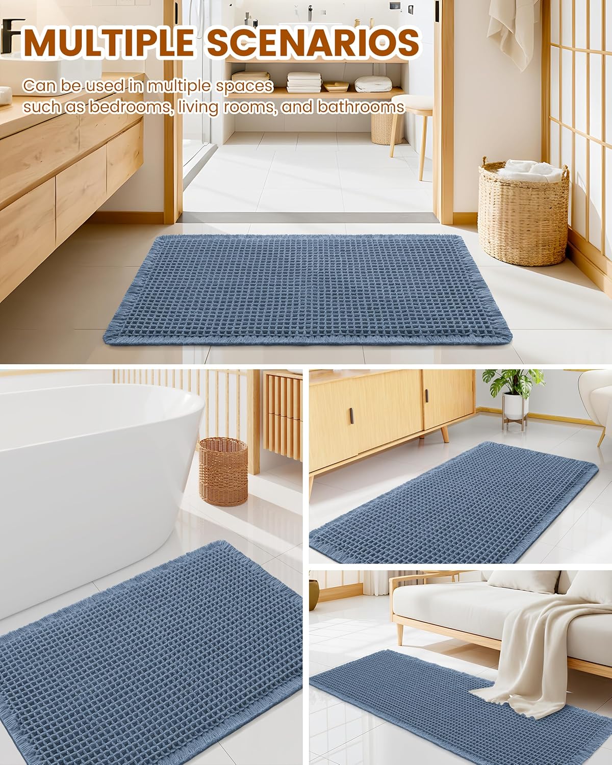 Smiry Waffle Bath Mat 30x20, Extra Soft Absorbent Bathroom Rugs, Non Slip Machine Washable Quick Dry Bath Rugs for Bathroom Floor, Tub, Shower, Home Decor Accessories, Brown
