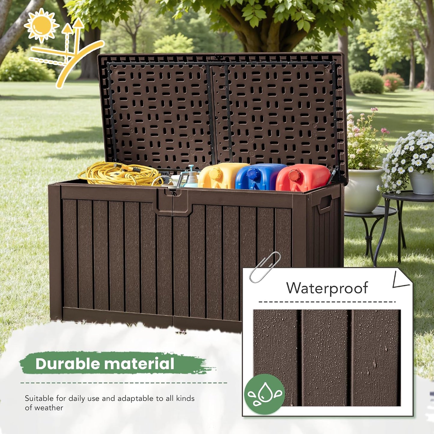 Greesum Outdoor Storage Box 31 Gallon Storage Box with Lid for Patio Furniture, Garden Tools, Pool Supplies, Waterproof and UV Resistant, Lockable, Dark Black