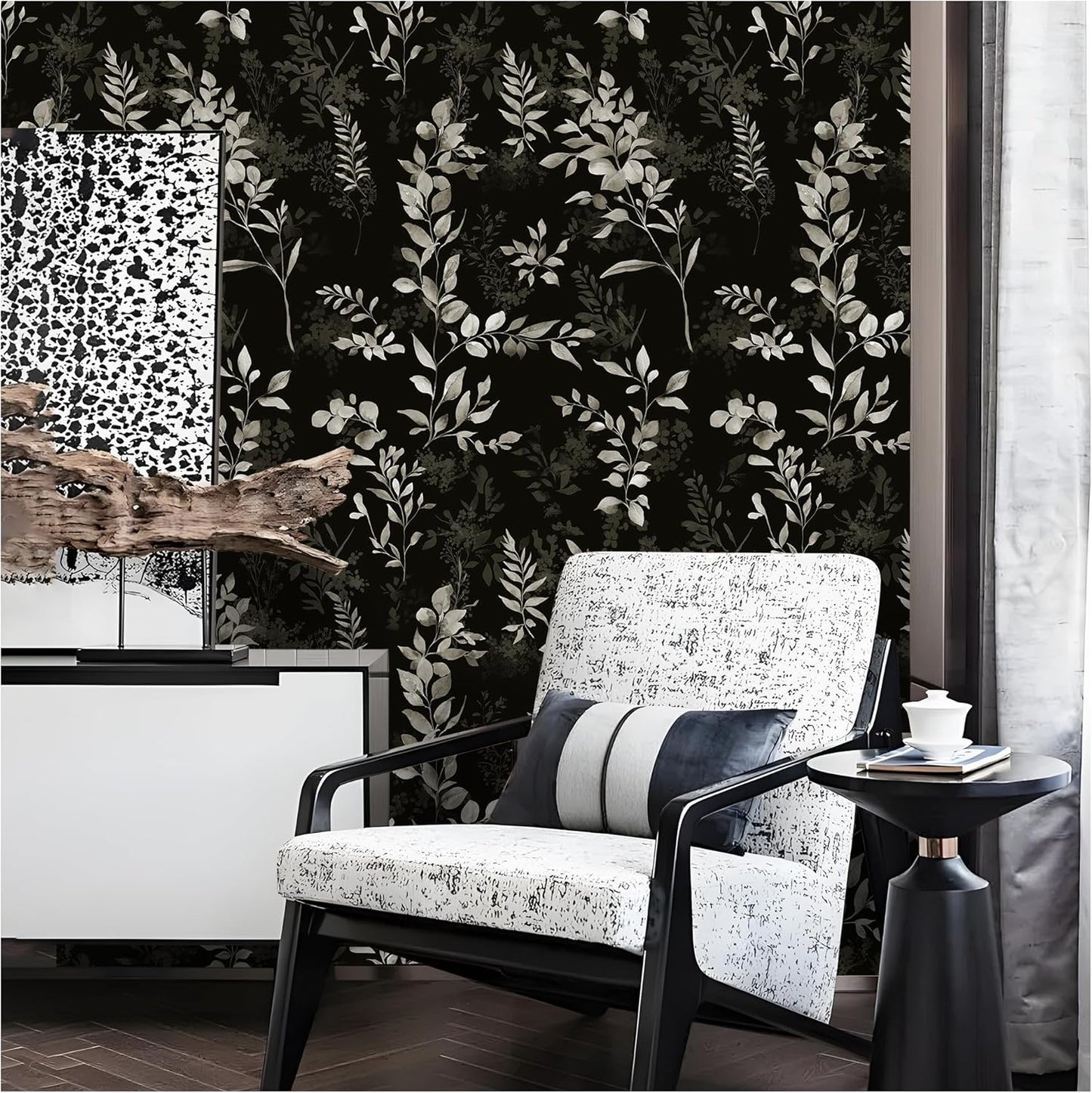 Floralplus Peel and Stick Wallpaper Boho Leaf Removable Wallpaper for Bathroom Renter Leaf Contact Paper for Locker Shelf Liner Vinyl Adhesive Wallpapers Wall Mural Decor 17.5 in x 118 in