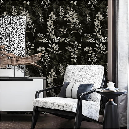 Floralplus Peel and Stick Wallpaper Boho Leaf Removable Wallpaper for Bathroom Renter Leaf Contact Paper for Locker Shelf Liner Vinyl Adhesive Wallpapers Wall Mural Decor 17.5 in x 118 in
