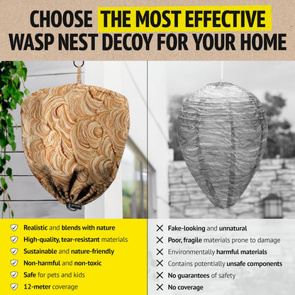 Super Ninja Fake Wasp Nest - 2 Pack, Wasp Nest Decoy for Outdoor Hanging, Yellow Jackets & Bee Repellent Outdoor, Waterproof & Tear-Resistant Deterrent for Patio & Garden