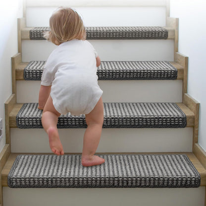 Brakki Bullnose Carpet Stair Treads, Non Slip Stair Treads for Wooden Steps Indoor, Stair Runner, Soft Stair Rugs, Edging Stair Protectors, Washable, 29.5"x9.5"x1.5" 14pcs, Beige