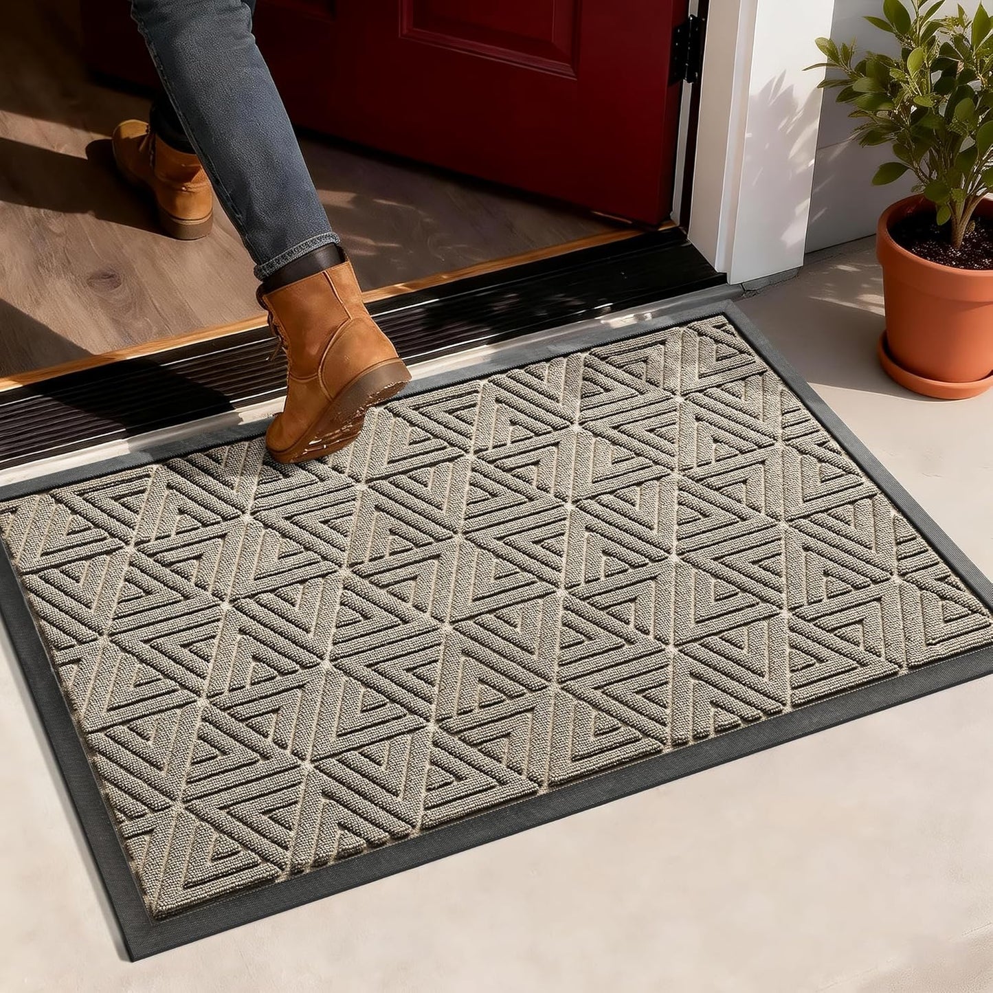 Yimobra Front Door Mat Outside Entrance 29.5x17, Waterproof Heavy Duty Outdoor Mats for Front Door, Non Slip Rubber Entry Mat for Garage Patio Indoor, Grey