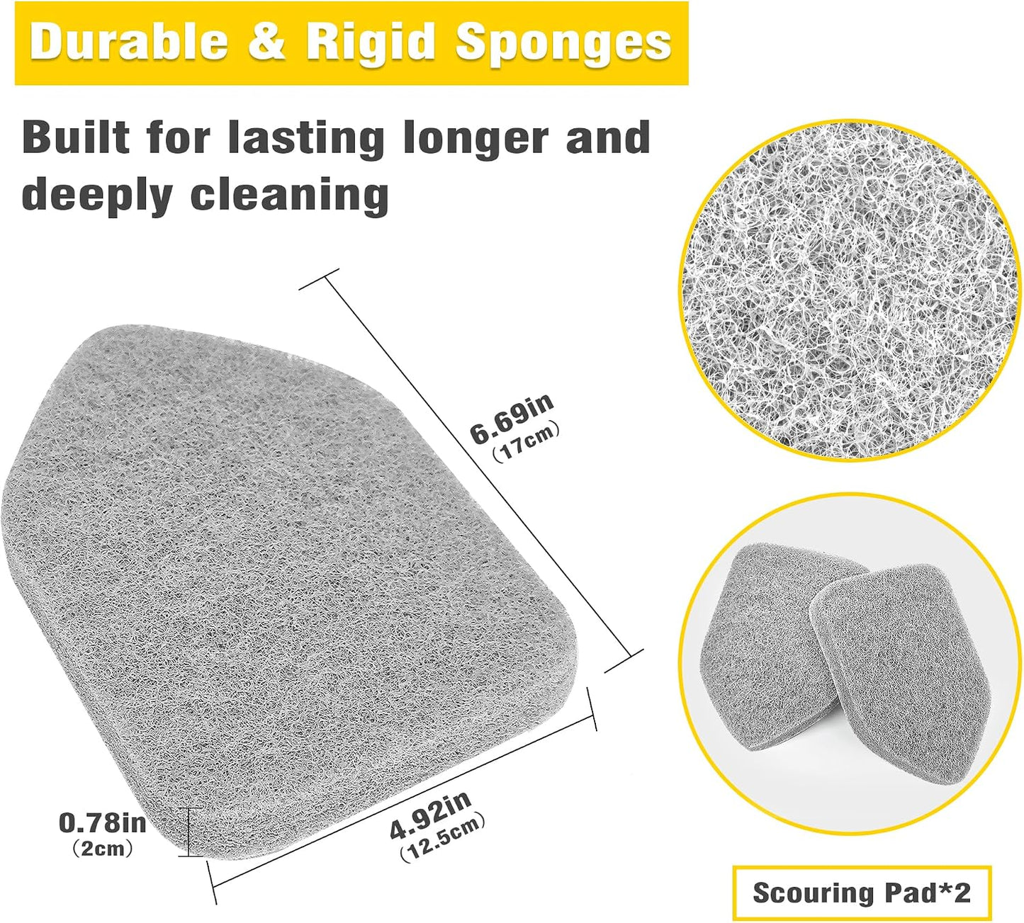 NEWE Shower Cleaner Brush, Tub Tile Scrubber with Telescopic Long Handle 56 inches, 4 Scrub Heads for Cleaning Bathroom Bathtub Floor Baseboard Sink Kitchen Toilet (Brown Yellow)