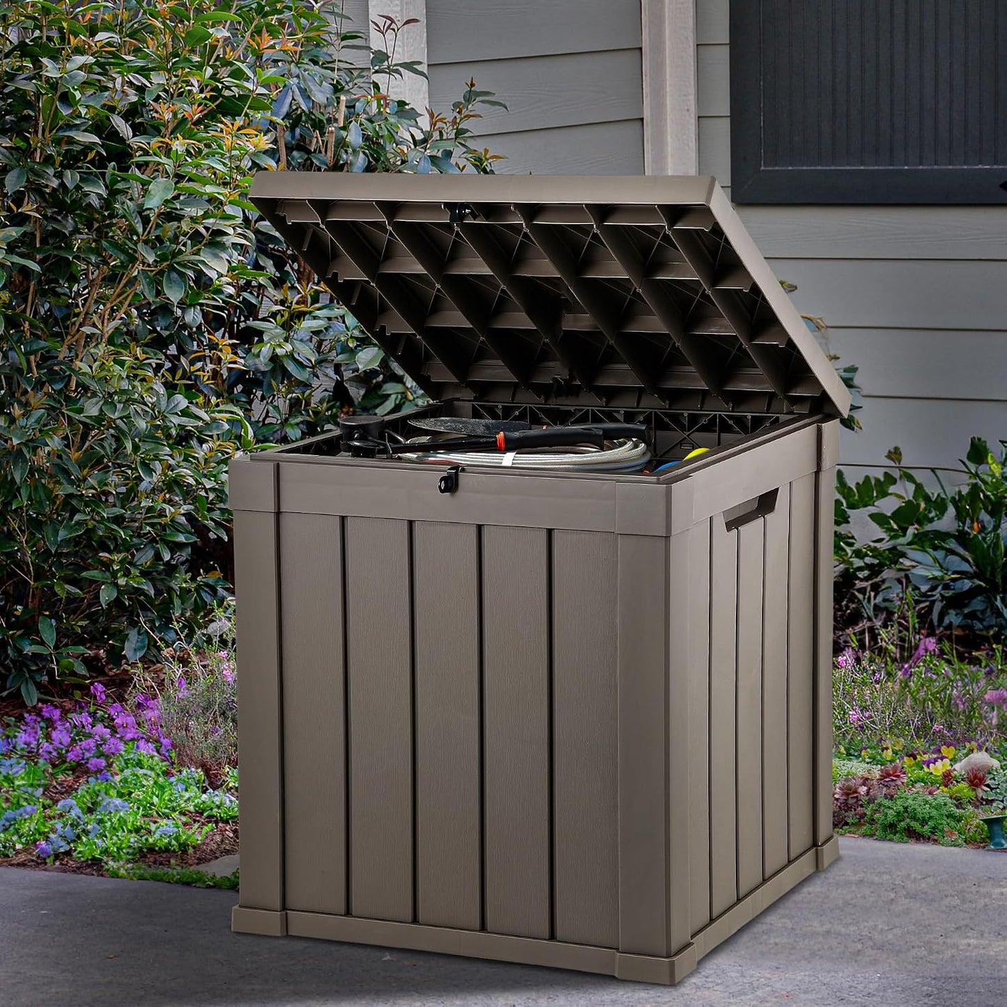 YITAHOME 31 Gallon Outdoor Storage Deck Box | Waterproof Resin Package Delivery and Storage Box with Lockable Lid for Patio Furniture Cushions, Pool Accessories, Garden