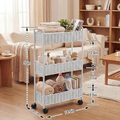 FOCHIER F Utility Slim Storage Cart,3-Tier Rolling Kitchen Office Laundry Room Cart,Mobile Shelving Unit Organizer for Living Room Bathroom Baby Diaper Narrow Places (Black, 3 Tiers-7.1 inch (W))