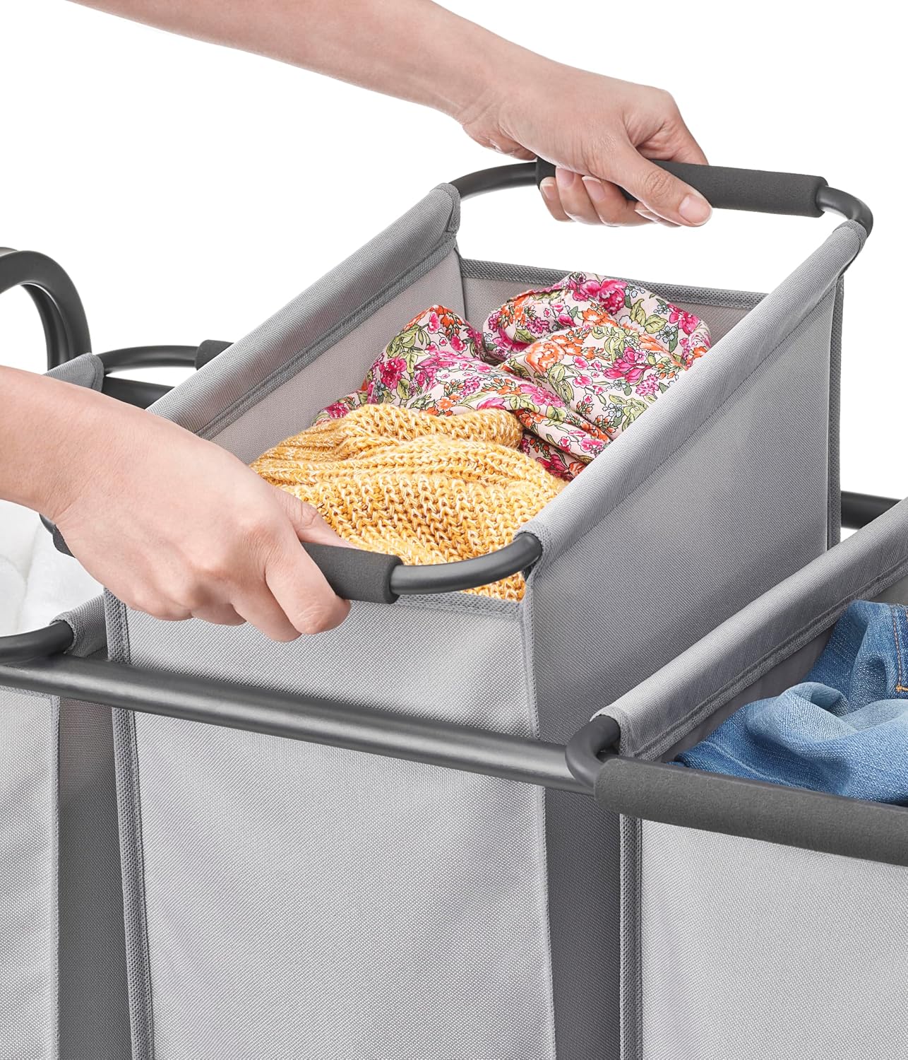 Whitmor Laundry Sorter, 92L Laundry Hamper with Shelf & 2 Removable Bags, 2 x 12.1 Gallons (46L), 28.8 x 13 x 28.4 Inches, Dirty Clothes Hamper Organizer for Laundry Room, Bathroom, Dorm, Black