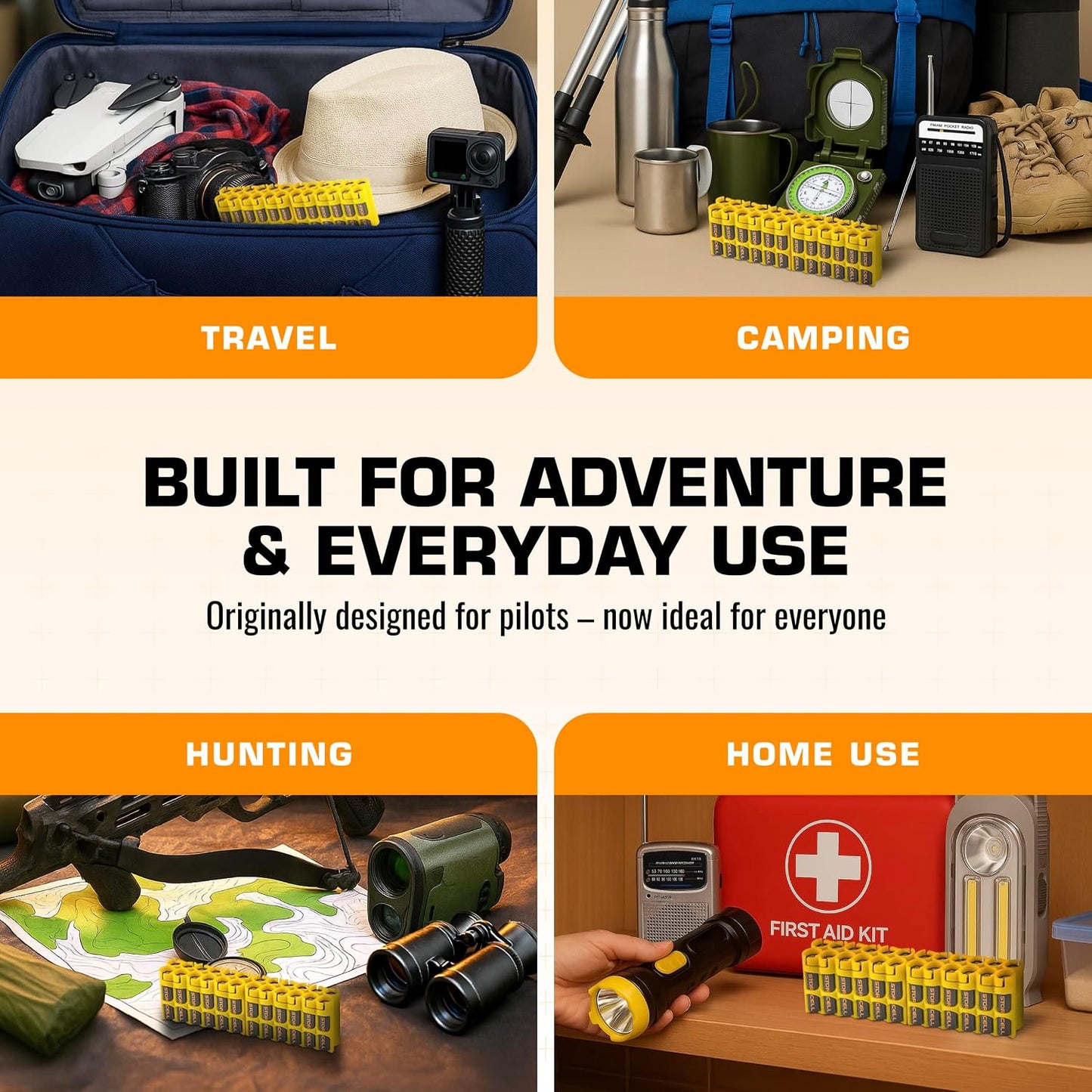 AA Battery Storage Caddy by Storacell, Yellow - Holds 24 Batteries (Not Included)
