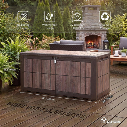 YITAHOME 134 Gallon Large Deck Box | Waterproof Resin Outdoor Storage Box with Lock, Doubles as 2-Person Bench Seating for Patio Furniture Cushions,Garden Tools &