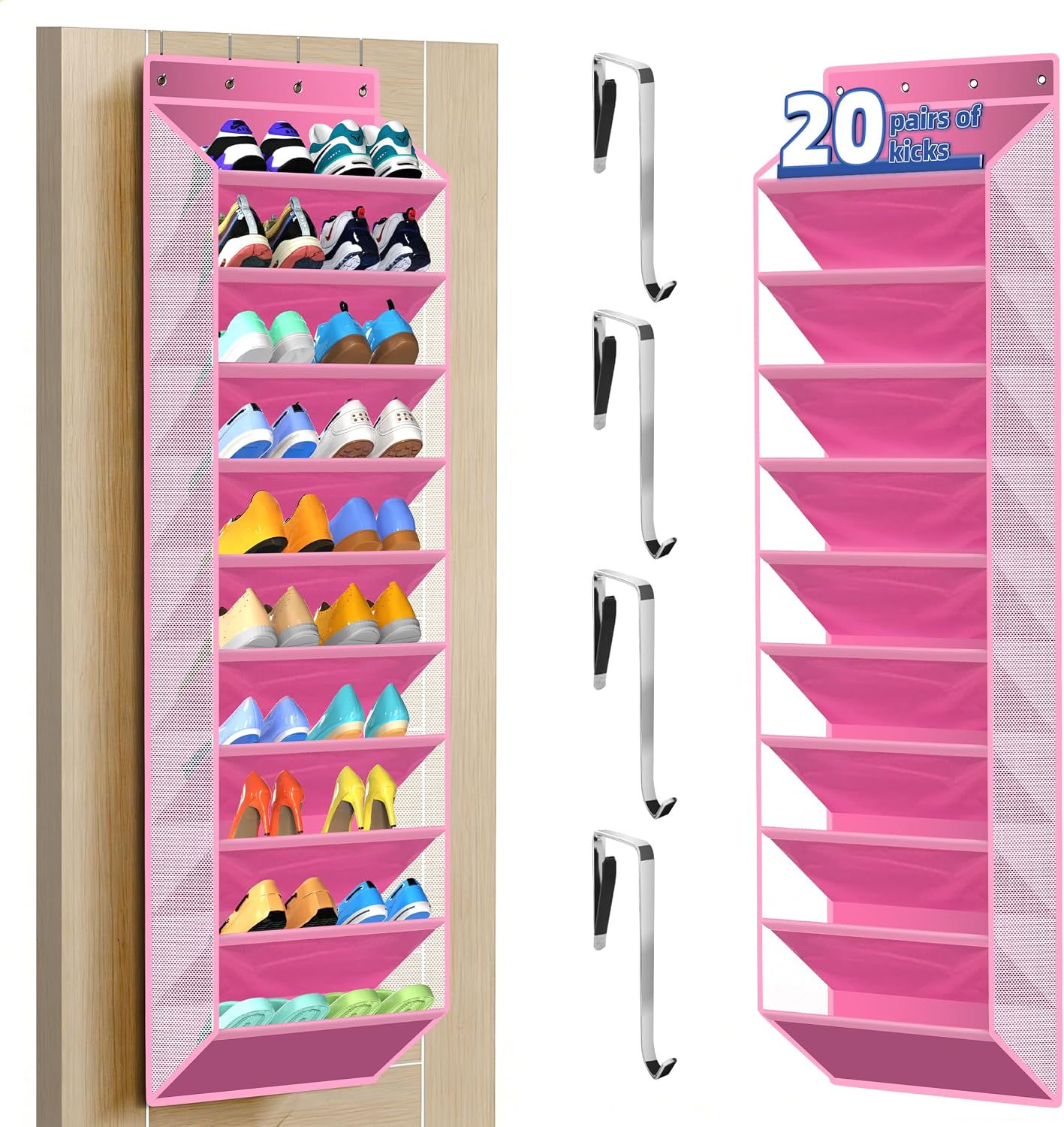 PAULONE 10-Pocket Multi-Use Over the Door Organizer, Heavy Duty 95lbs Capacity with Breathable Mesh, Versatile Hanging Storage for Shoes, Toys, Office Supplies-Classic (Black, 10-Shelf,)