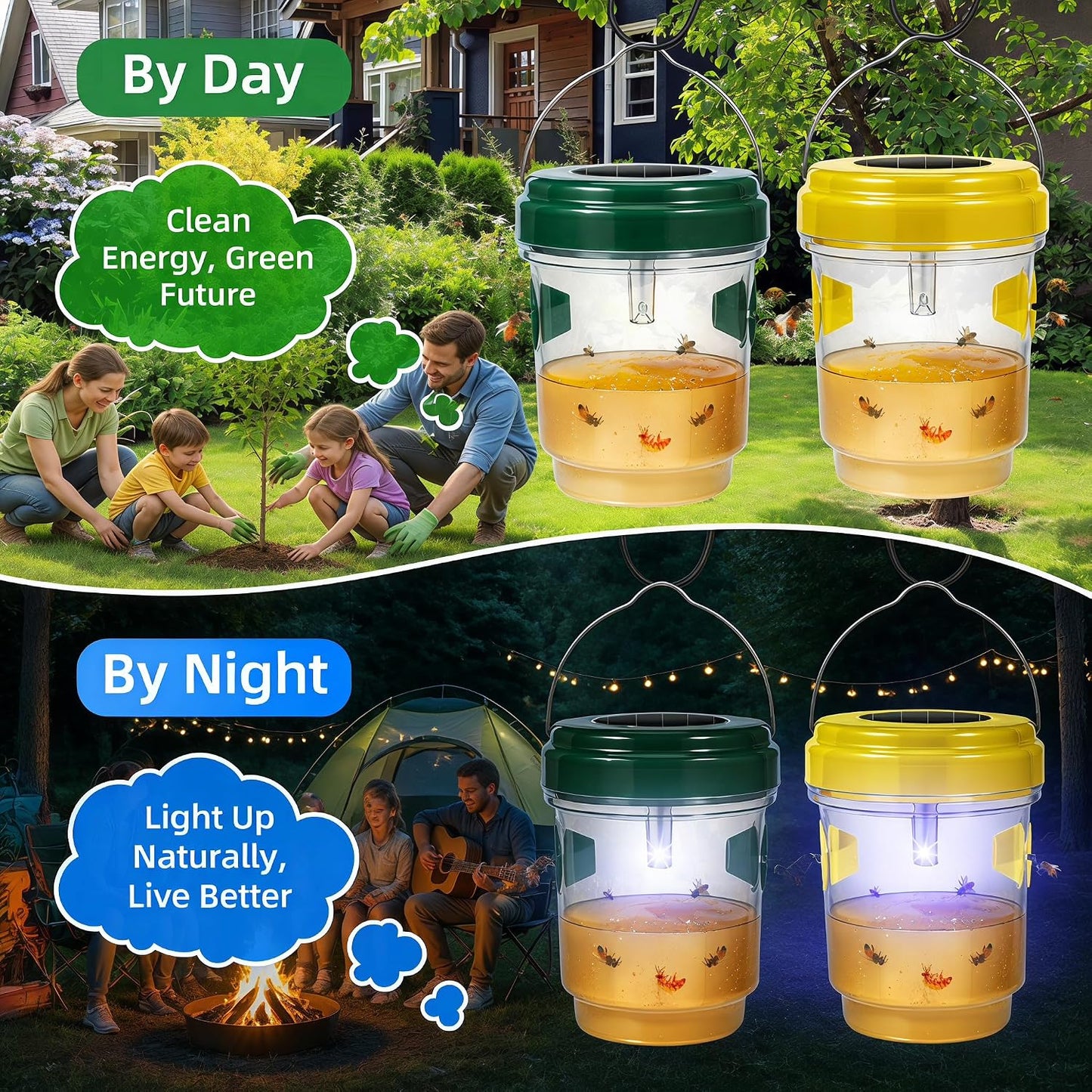 4 Pack Wasp Deterrents for Outside,Reusable Solar Powered Hanging Wasp Catcher, Stay Away from Insect for Garden Yard Deck