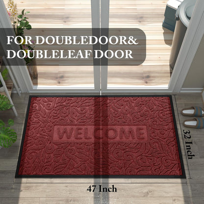 Yimobra Welcome Mat Outdoor 29.5x17, Waterproof Non-Slip Outdoor Mats for Front Door Outside Entrance, Low-Profile Entryway Mat Indoor for Garage Patio, Black