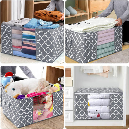 WISELIFE Storage Bags, Large Blanket Clothes Organization and Storage Containers for Bedding, Comforters, Foldable Organizer with Reinforced Handle, Clear Window,Sturdy Zippers,(Grey, 3 x 100L)