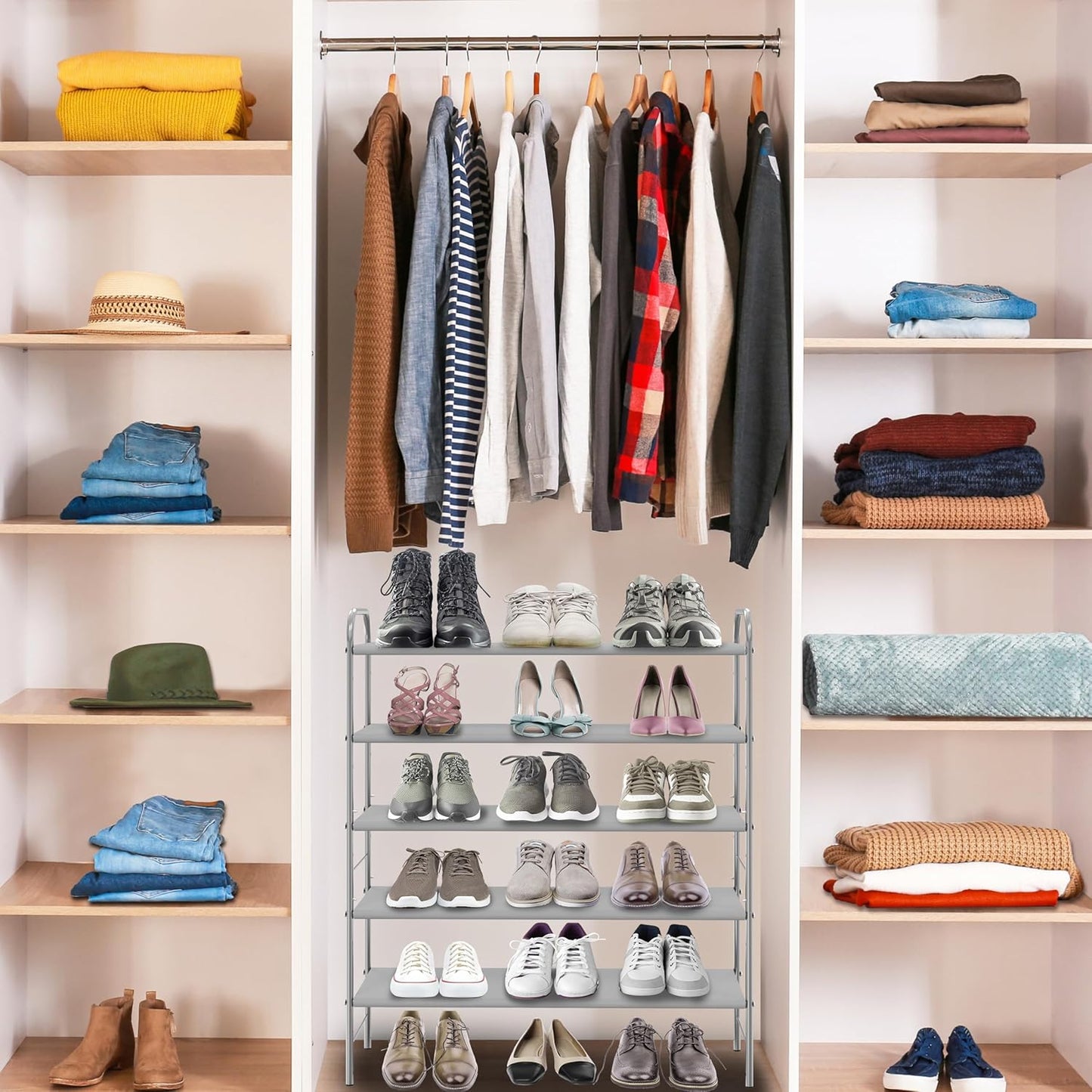 Simple Houseware 3-Tier Shoe Rack Storage Organizer, Grey – Space-Saving Shoe Shelf, Holds 9–16 Pairs, Sturdy Metal Frame, Easy Assembly – Closet, Entryway, Bedroom Shoe Storage Solution
