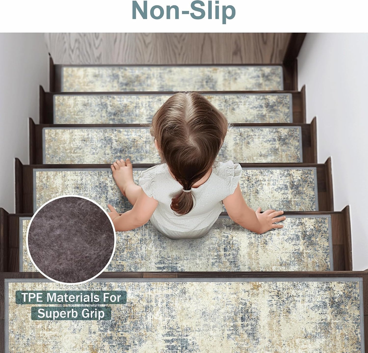 sarben Non Slip Stair Treads for Wooden Steps 15PCS - 8"x30" Indoor Safety Carpet, Edging Mats with TPE Adhesive Backing, Pet and Elderly Friendly Stair Rugs (Taupe) - Colors A