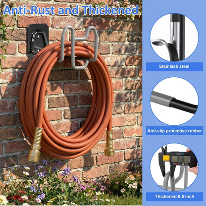 Garden Hose Holder Wall Mount Water Hose Holders for Outside | Metal Hose Hanger with Hook Heavy Duty Garden Hose Reel for Outside Yard Lawn Storage