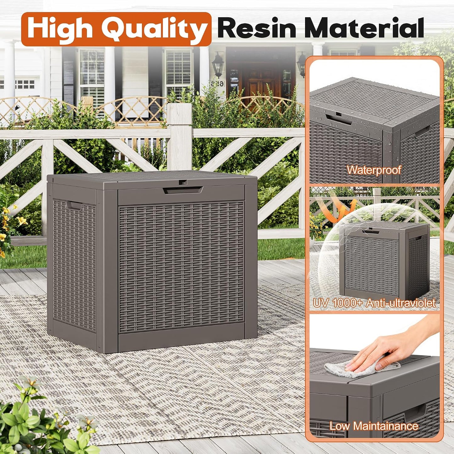 Outdoor Deck Storage Box,Resin Deck Boxes Indoor and outdoor, Waterproof Storage Box Lockable Lid (Black,35 Gallon)