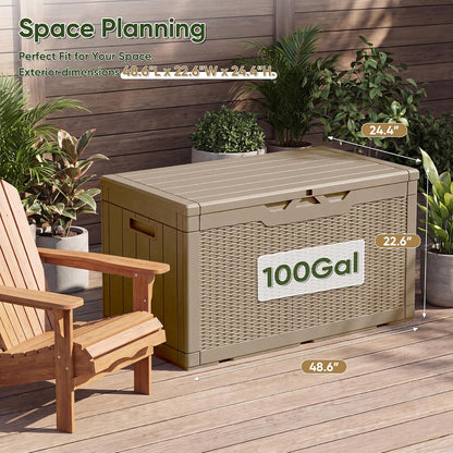 Flamaker Outdoor Storage Box 80 Gallon Resin Waterproof Deck Box Delivery Box with Wood Texture Large Storage Bin for Patio Cushions, (Grey)