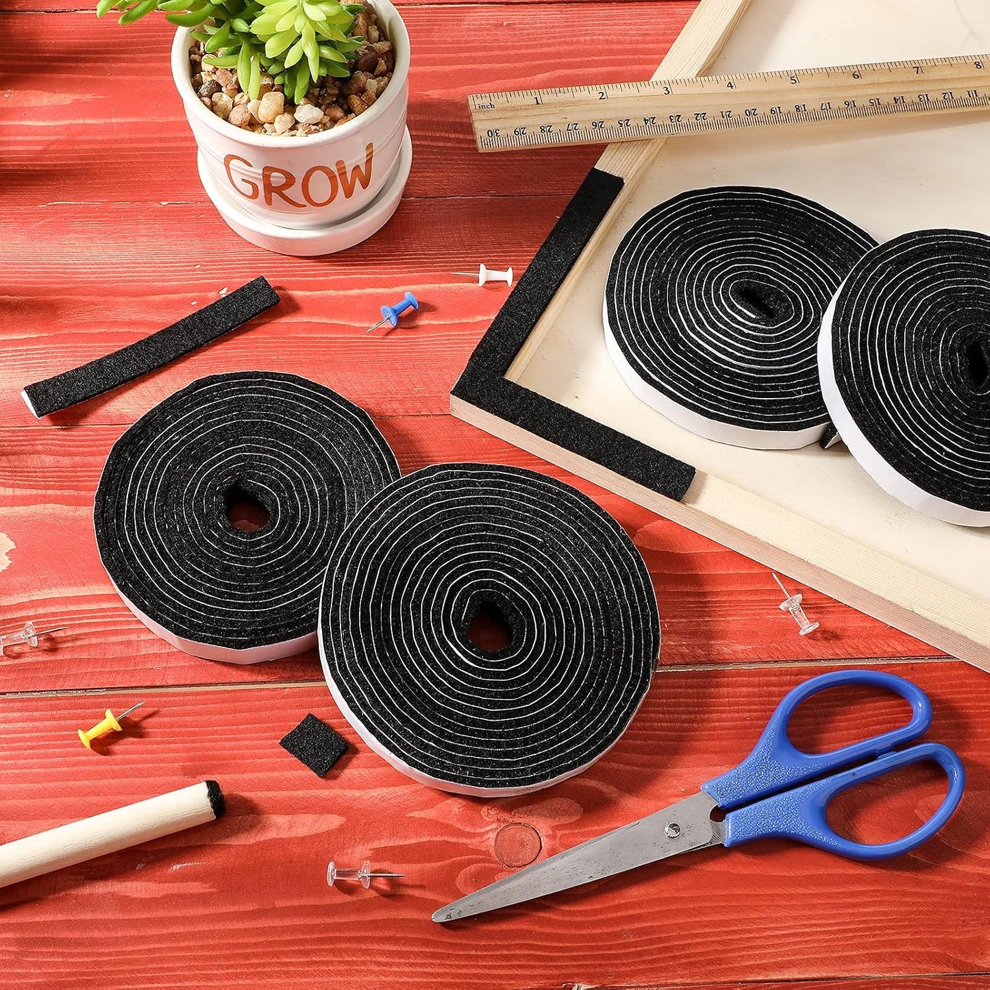 Zonon 4 Rolls 120 Inch Felt Strip with Adhesive Backing Felt Tapes Furniture Strip Rolls Self Stick Heavy Duty Polyester for Protecting Furniture and DIY Adhesive(Black,0.5 Inch)