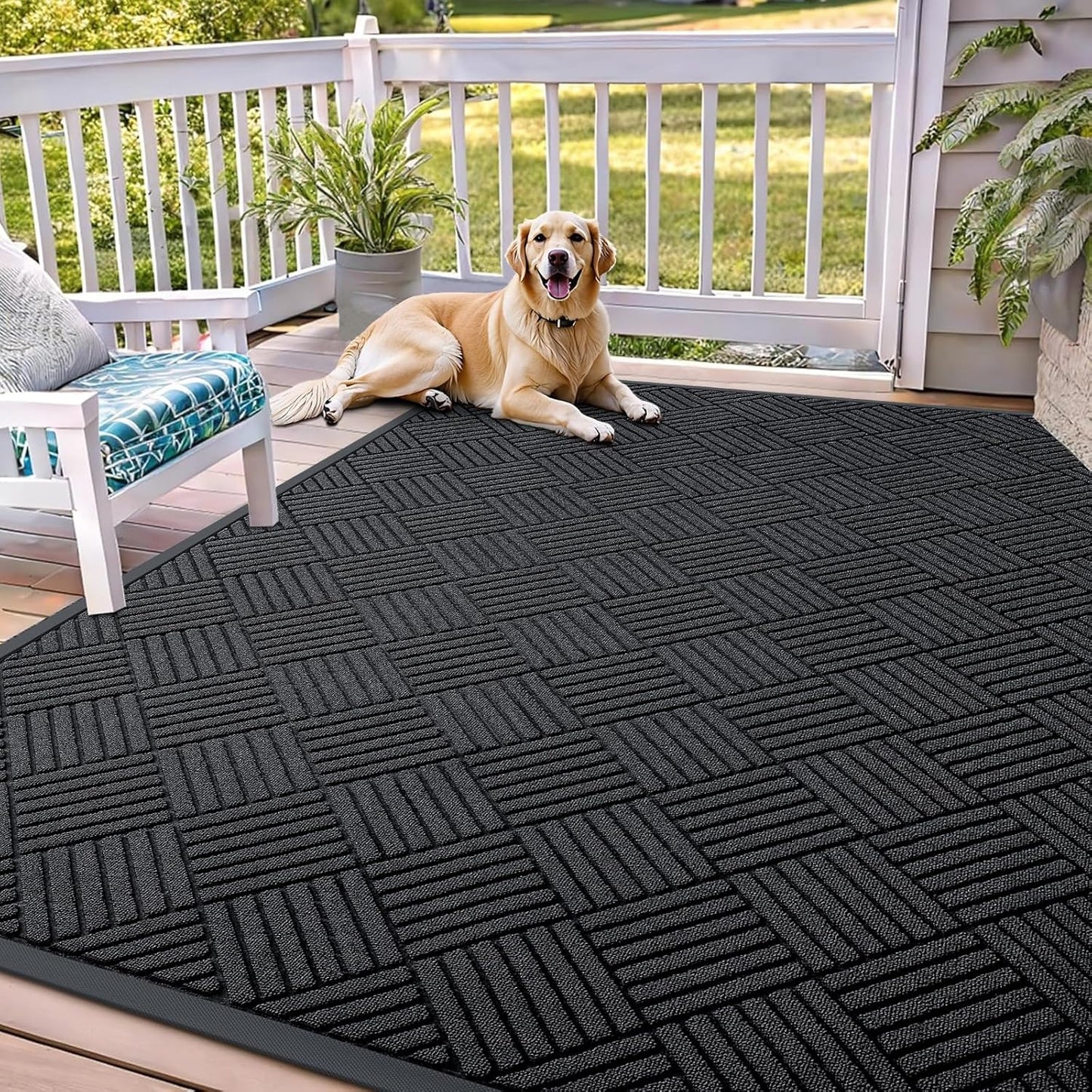 OLANLY Front Door Mat Outside Entrance 29.5x17, Absorbent, Heavy Duty Sturdy Natural Rubber Doormat Indoor Outdoor, Stain and Fade Resistant, Non-Slip Low Profile Floor Mat for Entryway, Grey Diamond