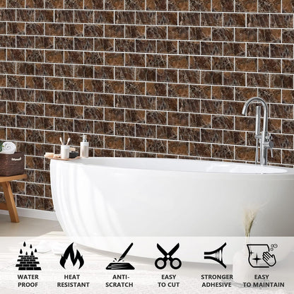 URCOLOR 10-Sheet Stick on Backsplash for Kitchen,12"x12" Peel and Stick Self Adhesive Wall Tiles Back Splashes for Bathroom Brown Marble Look