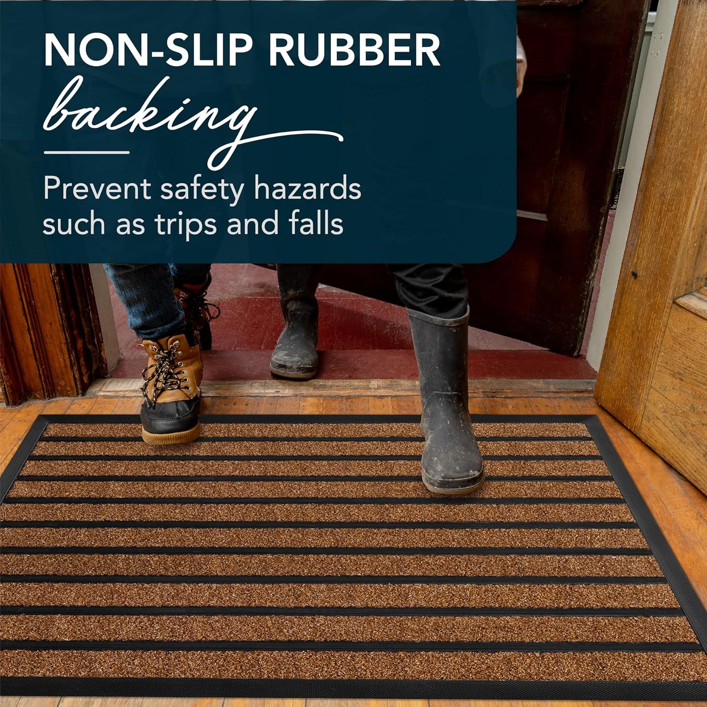 ubdyo Extra Durable Door Mat - Dirt Trapping Outdoor Welcome Mats - Non-Slip Outdoor Indoor Entrance - Low Profile Front Doormat (30" x 17", Bright Brown)